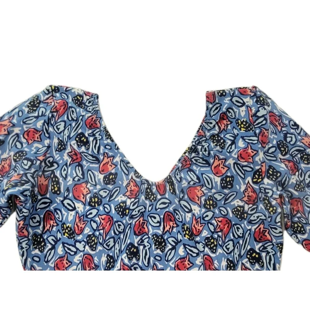 GK Elite VTG Tulip Garden LS Cotton Leotard Bodysuit 3/4 Sleeve Blue AM Adult M - Picture 2 of 13